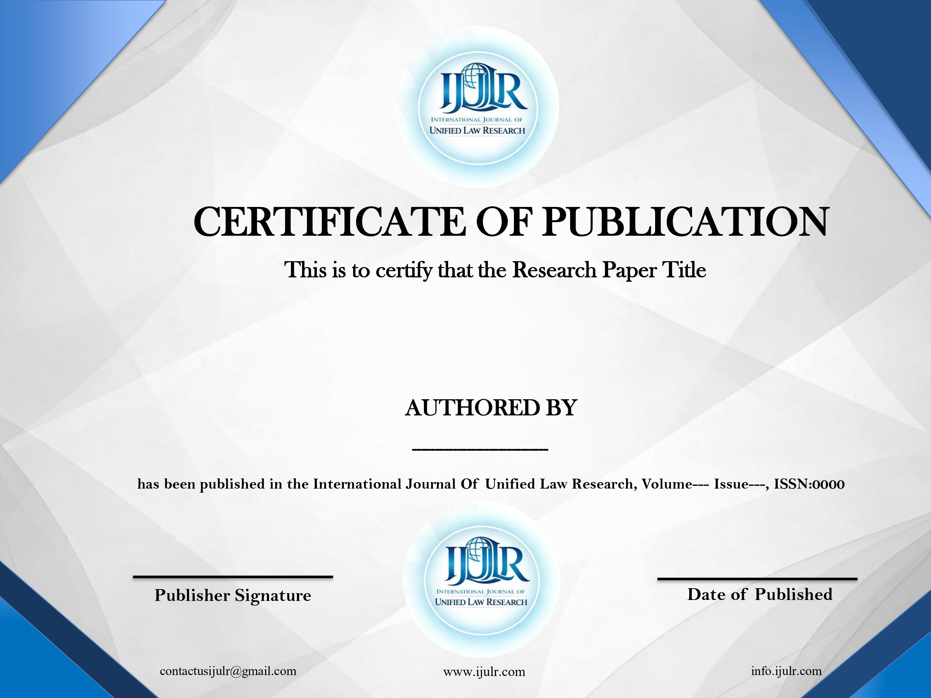 IJULR Sample Certificate